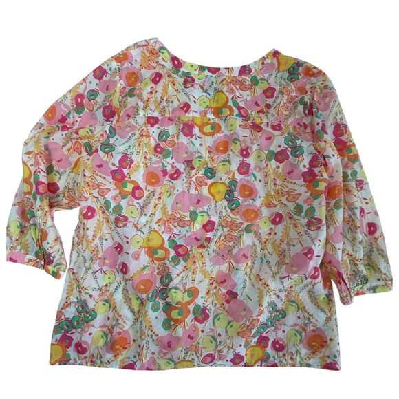 Talbots Pintuck Popover Abstract Floral Top Blouse Women XL Pink 3/4 Sleeve Boho - Picture 3 of 11